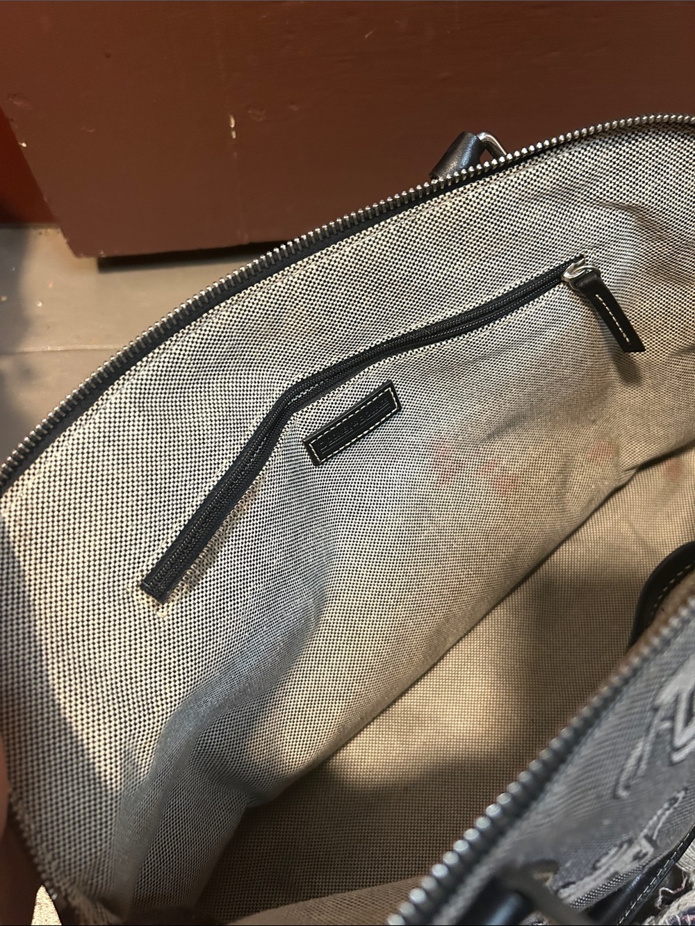 Dooney & Bourke Gray and Black Monogram Canvas Satchel - Picture 5 of 6